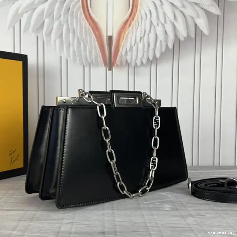 Affordable Black Cut Fendi Bag Peekaboo In Leather Calf Medium 0530